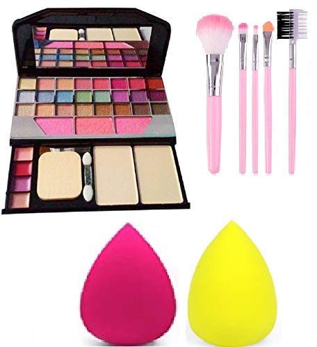 T.Y.A Makeup Eyeshadow Kit + 5 Pcs Makeup Brush + 2 Pc Blender Puff Combo - Multicolor