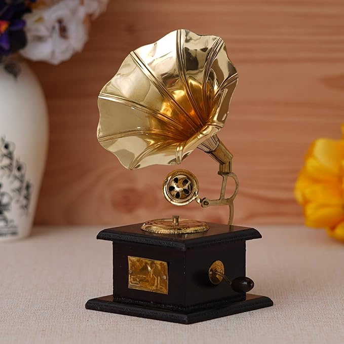JaipurCrafts Brass Vintage Gramophone Showpiece for Home and Living Room