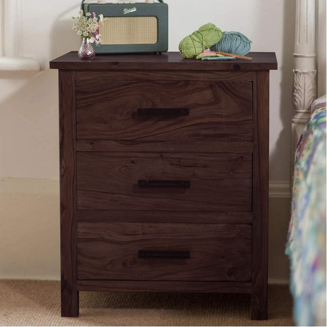 SHIKHA WOOD CRAFT Solid Sheesham Wood Bedside Table with 2 Drawers Storage Nightstand